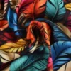 Viscose - Digital Multicolor Feathers on Black