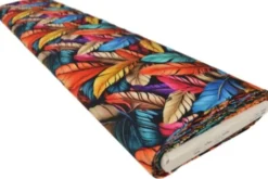 Viscose - Digital Multicolor Feathers on Black