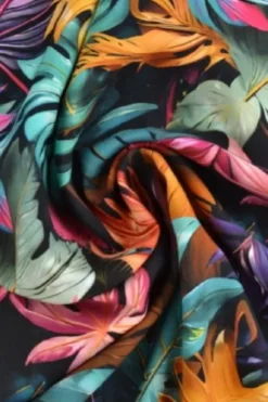 Viscose - Digital Multicolor Leaves on Black