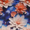 Viscose - Digital Salmon/Blue Paper Art Flowers on Dark Blue