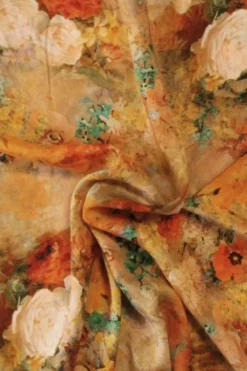 Viscose - Fall Colored Art Flowers on Ocher