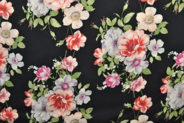 Viscose - Lovely Bouquet on Black