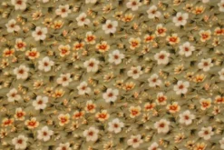 Viscose - Lovely Orange/White Flowers on Vintage Mossgreen