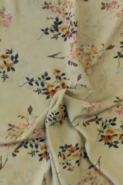 Viscose - Orange/Blue Flowers on Dirty Grey/Green