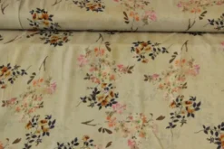Viscose - Orange/Blue Flowers on Dirty Grey/Green