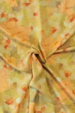 Viscose - Orange Flowers on Bright Green/Grey