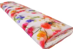 Viscose - Purple/Pink Real Spring Flowers on White