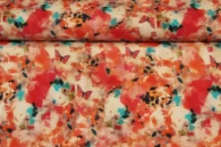 Viscose - Red/White/Blue Aquarel Art and Butterflies