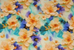 Viscose - Soft Vanilla Flowers on Petrol and Blue