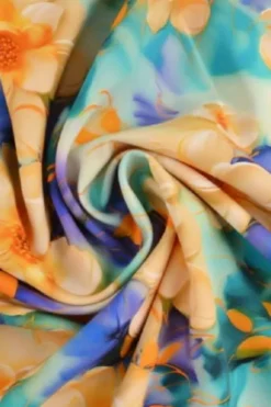 Viscose - Soft Vanilla Flowers on Petrol and Blue