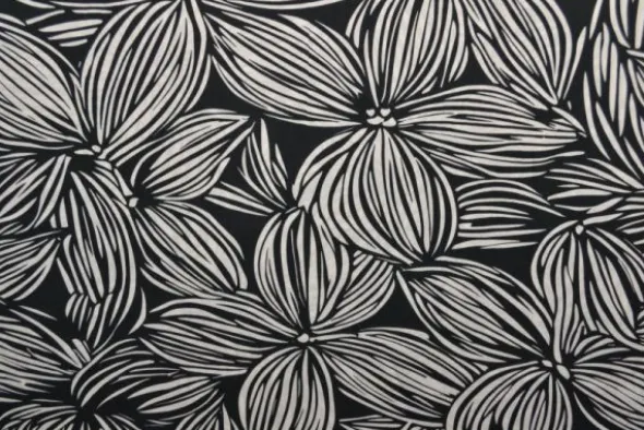 Viscose - Striped Flowers - Black/White