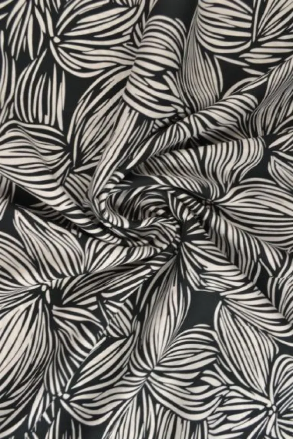 Viscose - Striped Flowers - Black/White