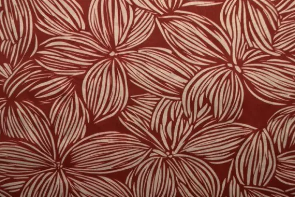 Viscose - Striped Flowers - Brique/White
