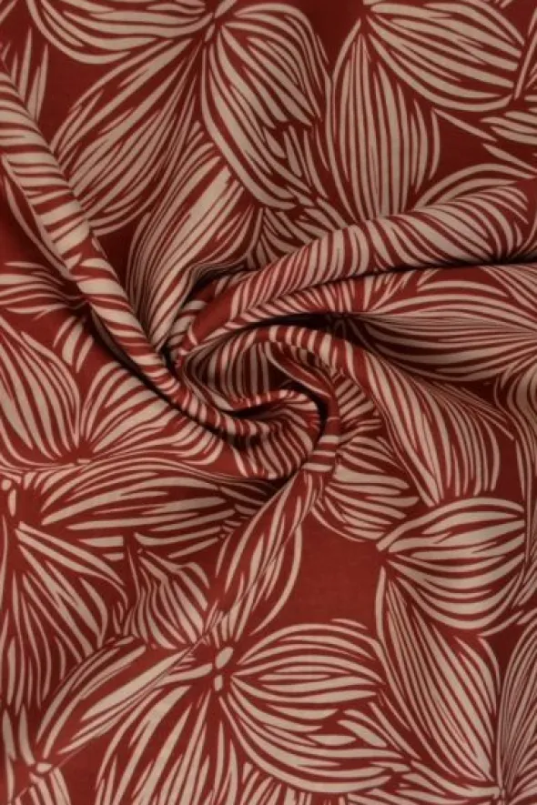 Viscose - Striped Flowers - Brique/White