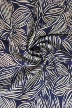 Viscose - Striped Flowers - Navy/White