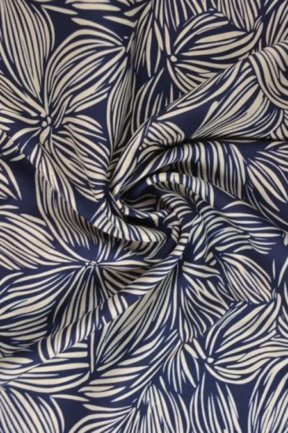 Viscose - Striped Flowers - Navy/White