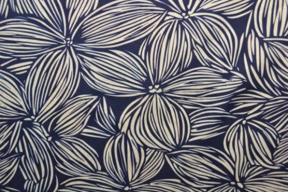 Viscose - Striped Flowers - Navy/White