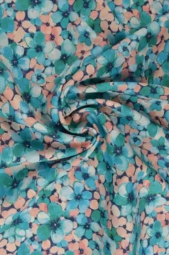 Viscose - Summer Flowerfield - Turquoise/Salmon