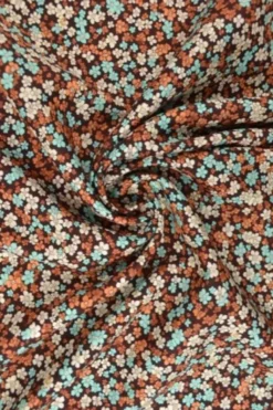 Viscose - Tiny Retro Flowers - Aqua/Soft Brown
