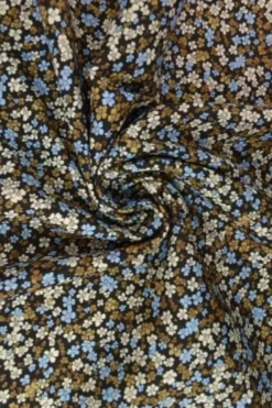 Viscose - Tiny Retro Flowers - Taupe/Soft Blue
