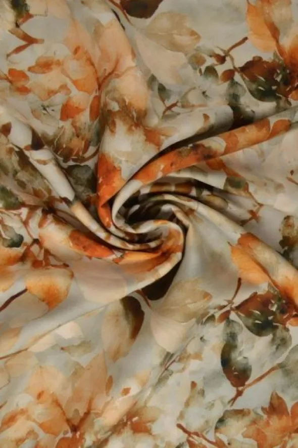 Viscose - Watercolor Flowers - Rusty Autumn