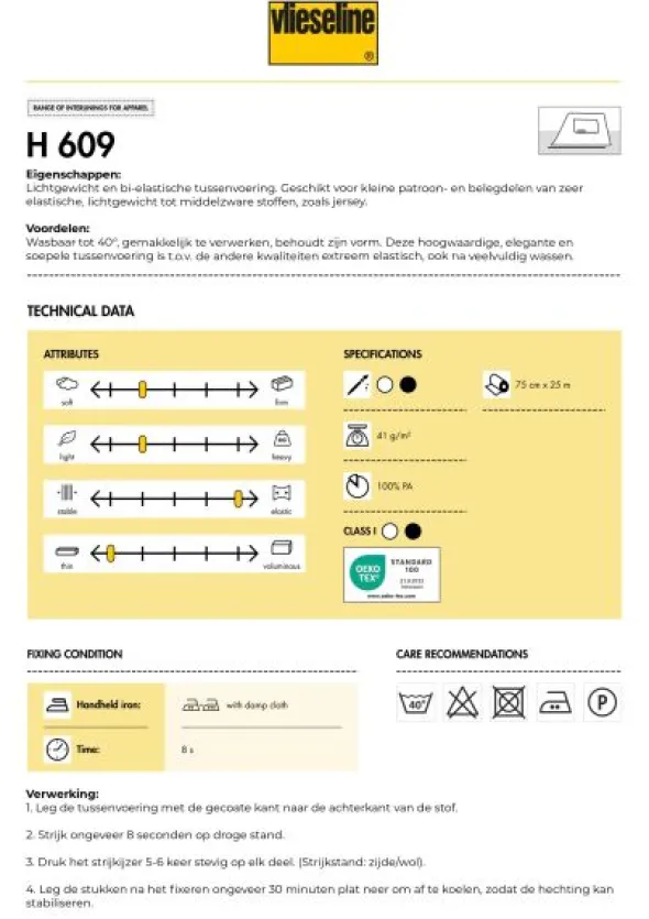 Vlieseline - H609 Bi-Stretch Zwart - 1 meter