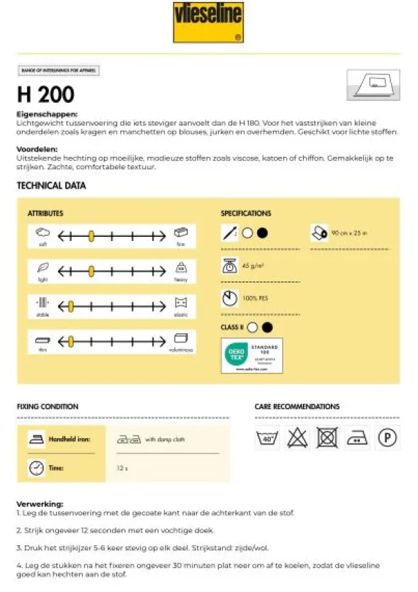 Vlieseline - H200 Zwart - 2 meter