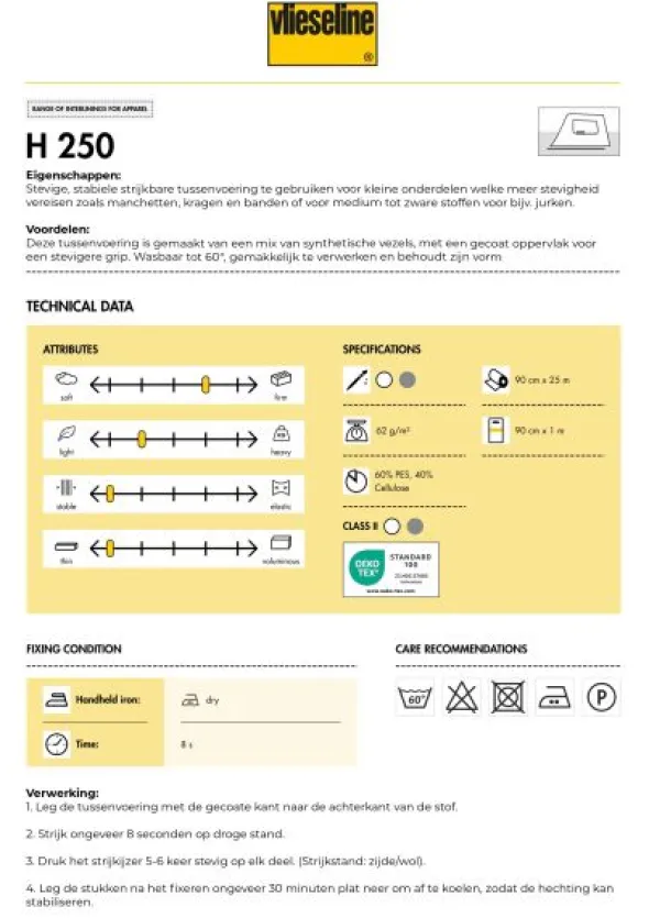 Vlieseline - H250 Zwart - 2 meter